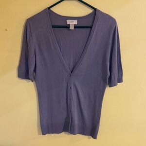 LOFT Lavender Short-Sleeve Button-Front Top
